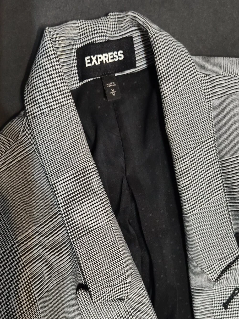 Express Men’s Women's Unisex Gray Glen Plaid Double-Breasted Suit Blazer,Size M